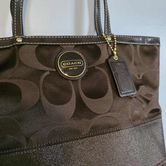 EUC Coach Signature Stripe Brown Sateen Canvas Tote - Picture 11 of 11